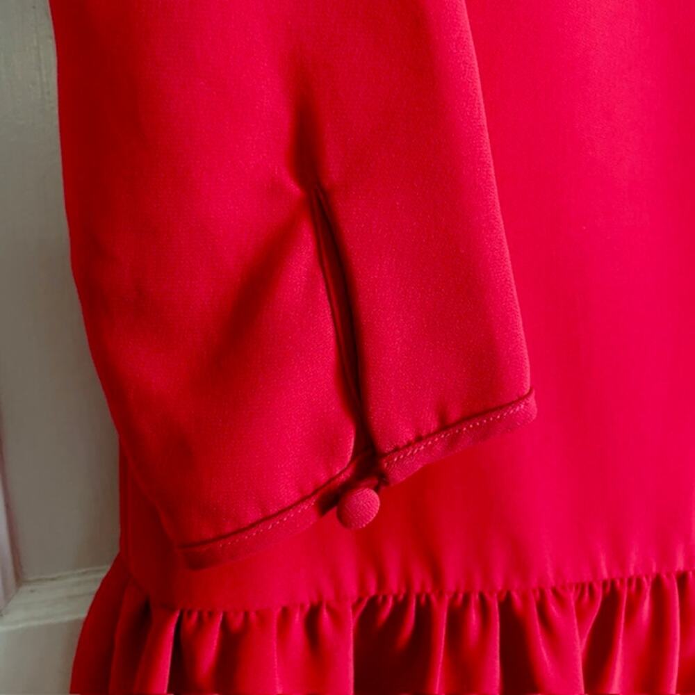 J Crew Red Shift Dress Size 4 Ruffle Hem 3/4 Sleeve Classic Mini - Picture 7 of 12